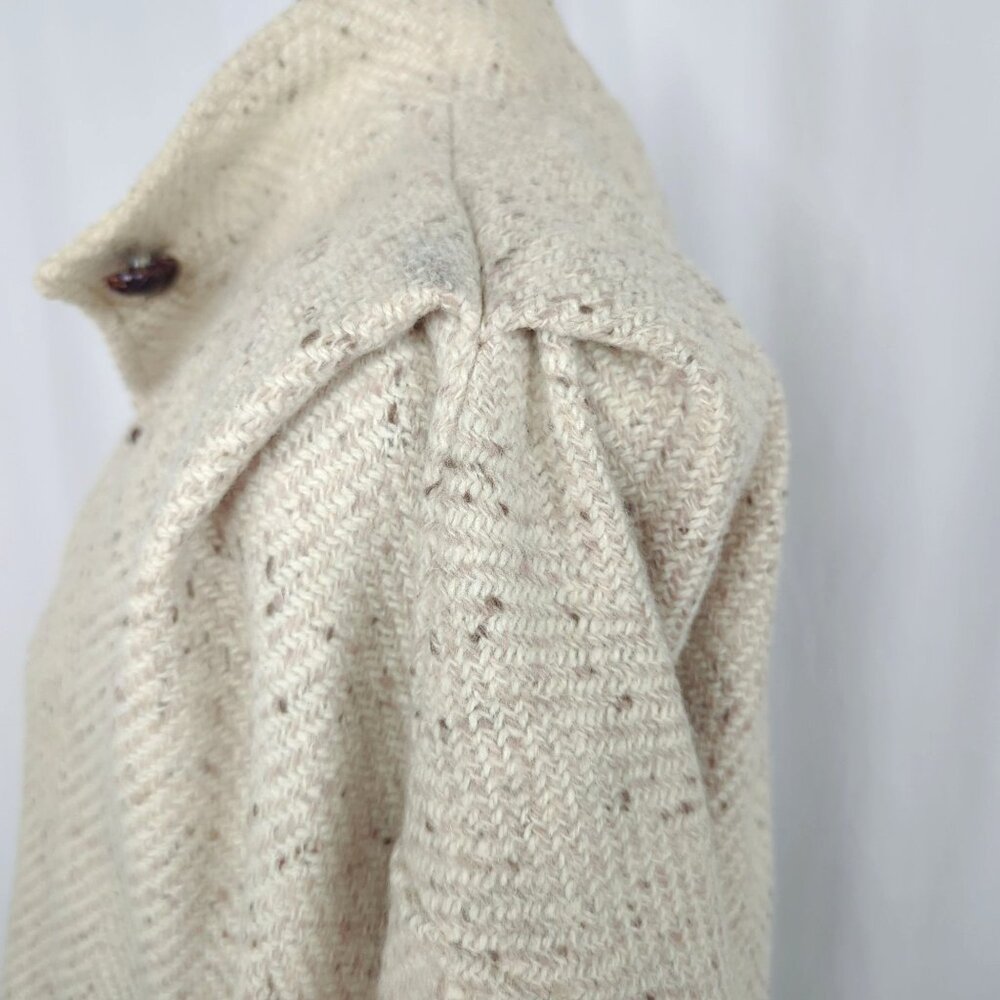 Vintage 80s Cream Tweed Pea Coat Medium PLC Wool Short Oatmeal - Picture 7 of 12